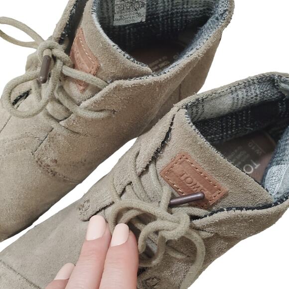 Toms | Tan Suede Lace Up Wedge Booties - Picture 5 of 11